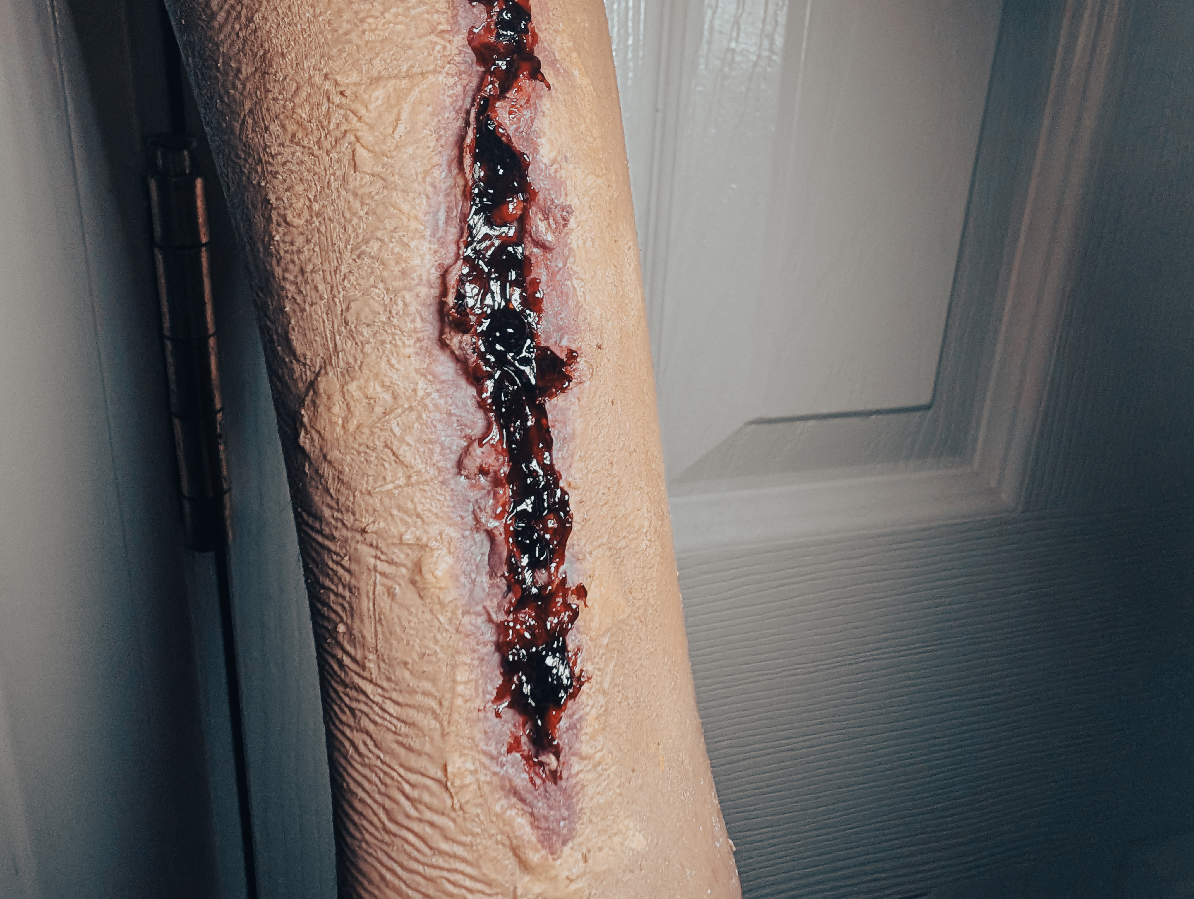 Hero applied long wound makeup effect
