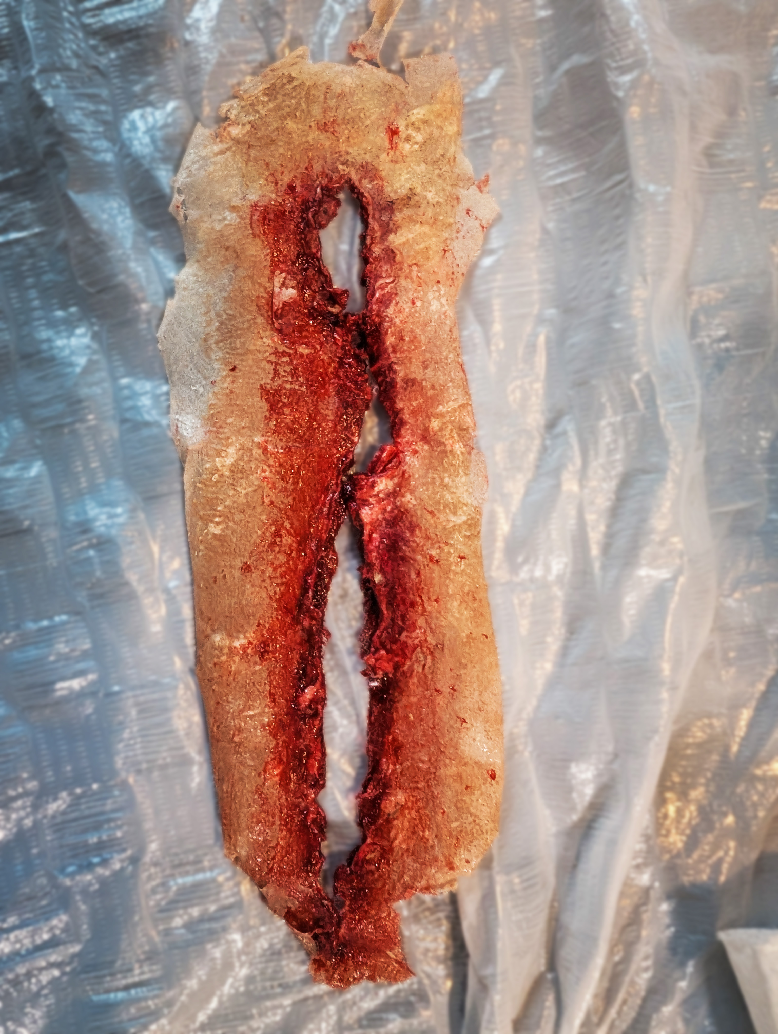 Youth SFX makeup showing blunt-force trauma and arm laceration
